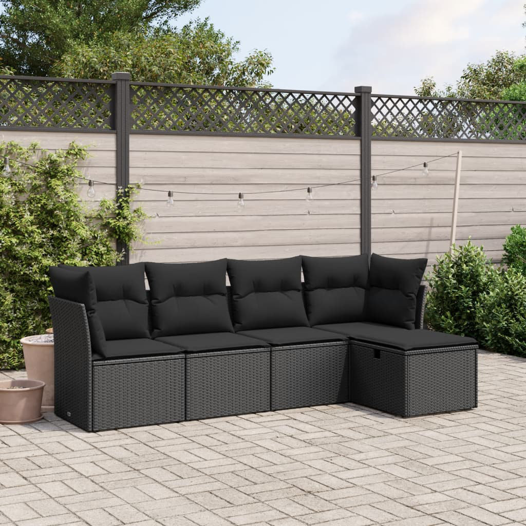 5-Tlg. Garten-Sofagarnitur Mit Kisse Poly Rattan