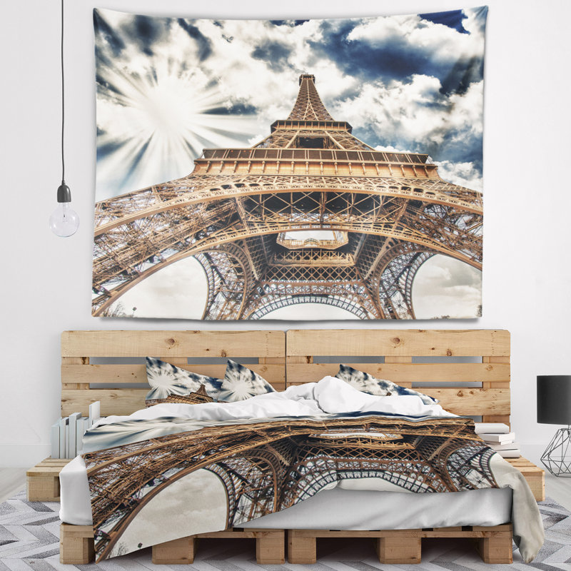 Paysage urbain fisheye vue de paris tapisserie de la tour eiffel, H 50 po x l 60 po