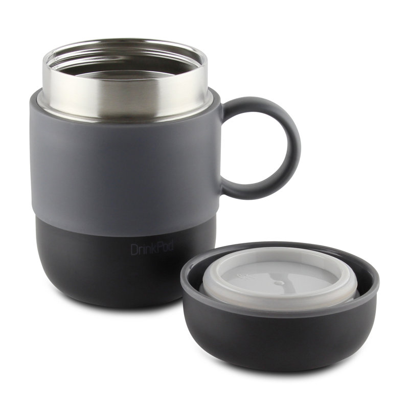 Grunwerg Drink Pod Stainless Steel Travel Mug, Black