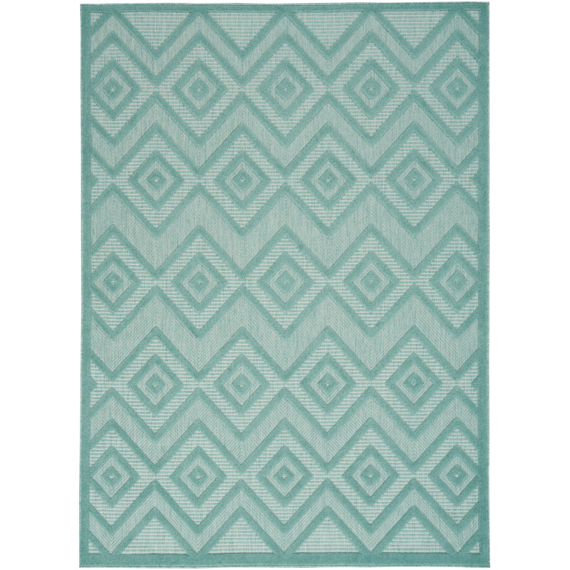 Foundry Select Versatile Diamond Aqua/Teal Indoor/Outdoor Area Rug, Rectangle 8' x 10'