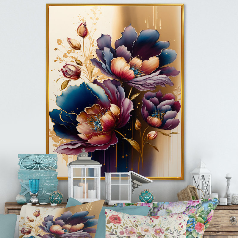 «Night Shade Tulip Design II», reproduction sur toile, H 40 po x l 30 po x P 1,5 po, Toile avec cadre flottant or