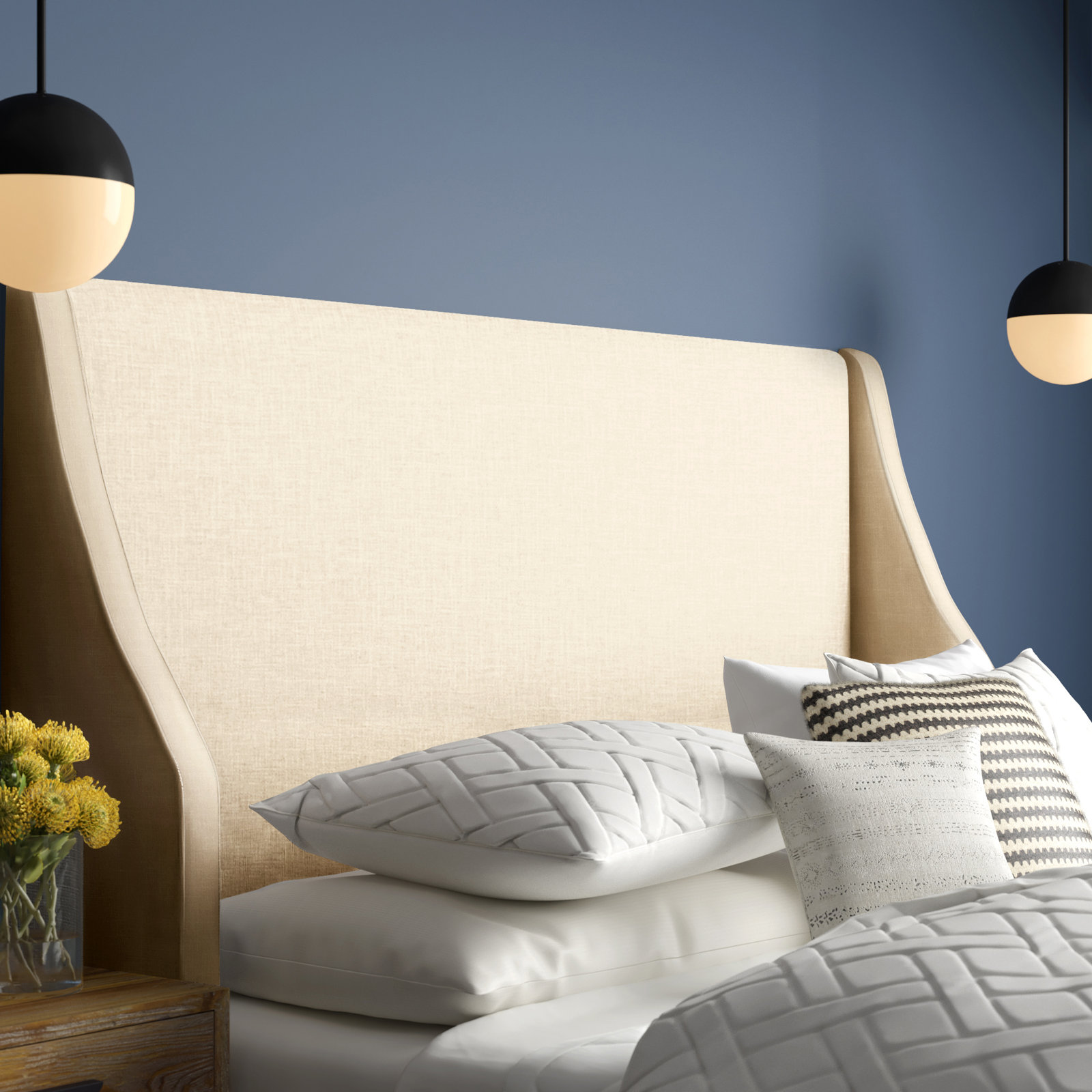 Riane Upholstered Headboard, Queen, Zuma White Textured Linen