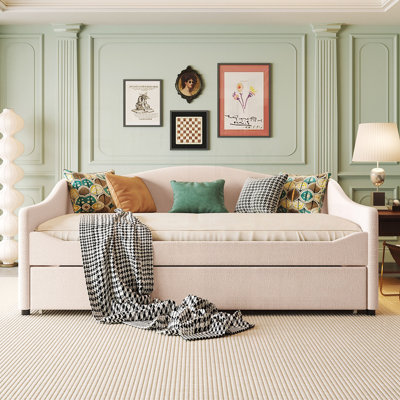 Teddy Fleece Full Size Upholstered Daybed With Light And Trundle, For Cozy And Functional Living Spaces.