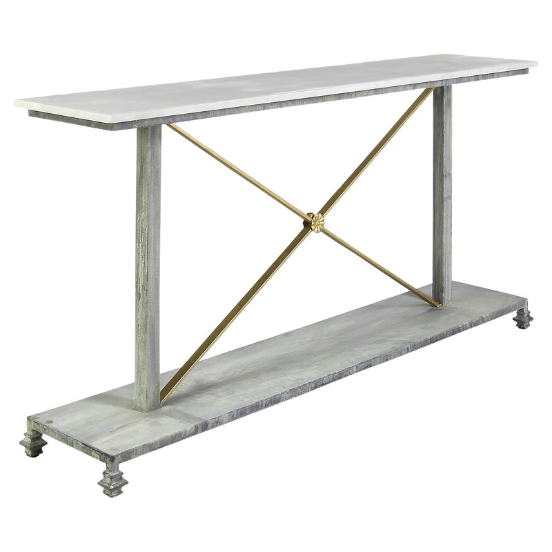 Artemis Console Table, 36" H x 72" W x 16" D, Carrera Marble, Silver Leaf/Gold Leaf
