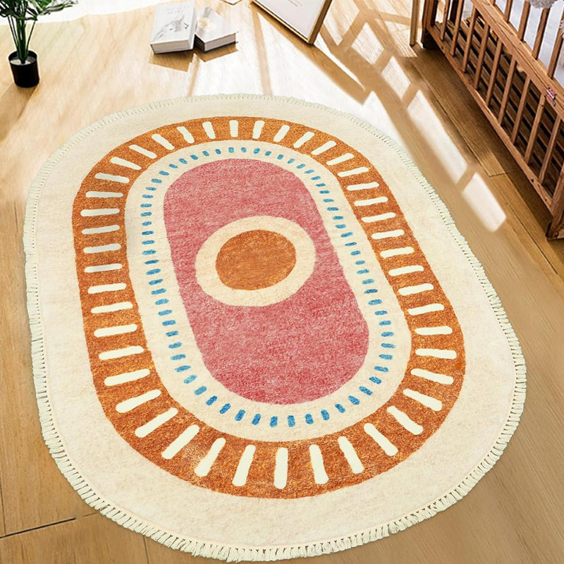 4'x6' Super Soft Non-Slip Colourful Circular Rainbow Rug,Washable