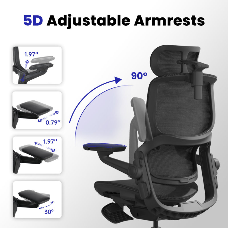 Ergonomic Office Chair with 136° Tilt, 3D Headrest, 5D Armrests