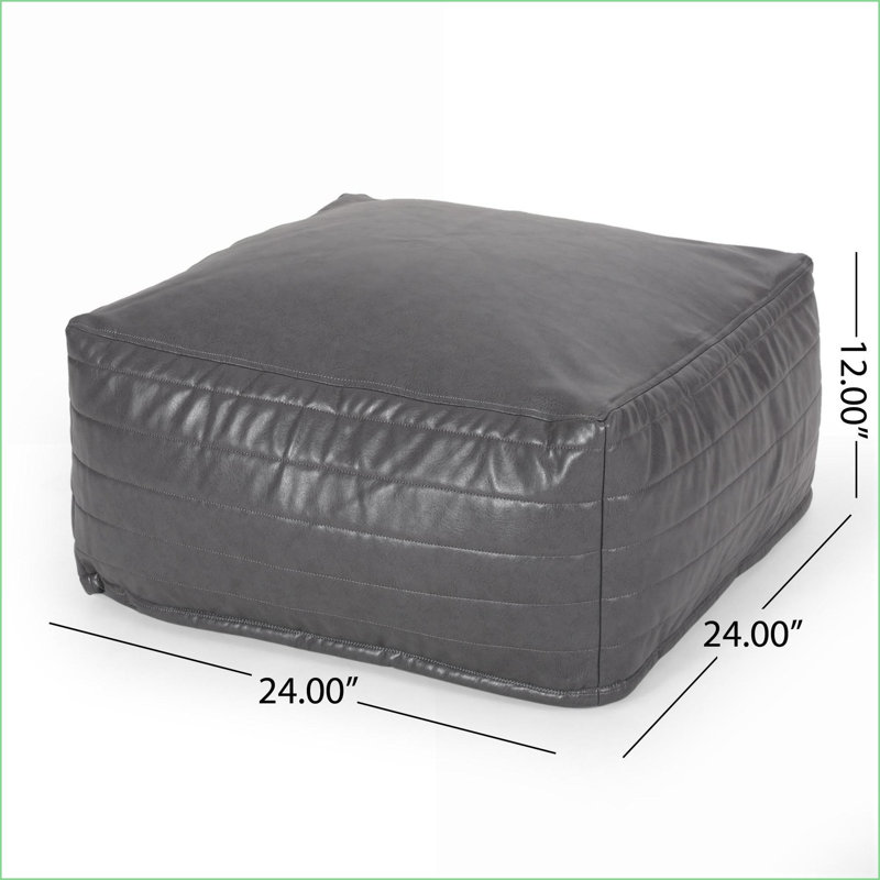 Ottoman, Versatile Faux Leather Pouf - 24x24x12 Floor Cushion | Slate Gray | Faux Leather, Gray