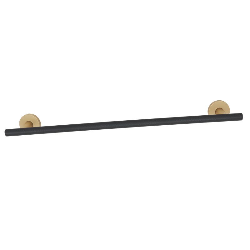 Vita Bella Bath- Towel Holder Knurled Bar 12", 2" H x 20" L x 3" D, Champagne/Matte Black