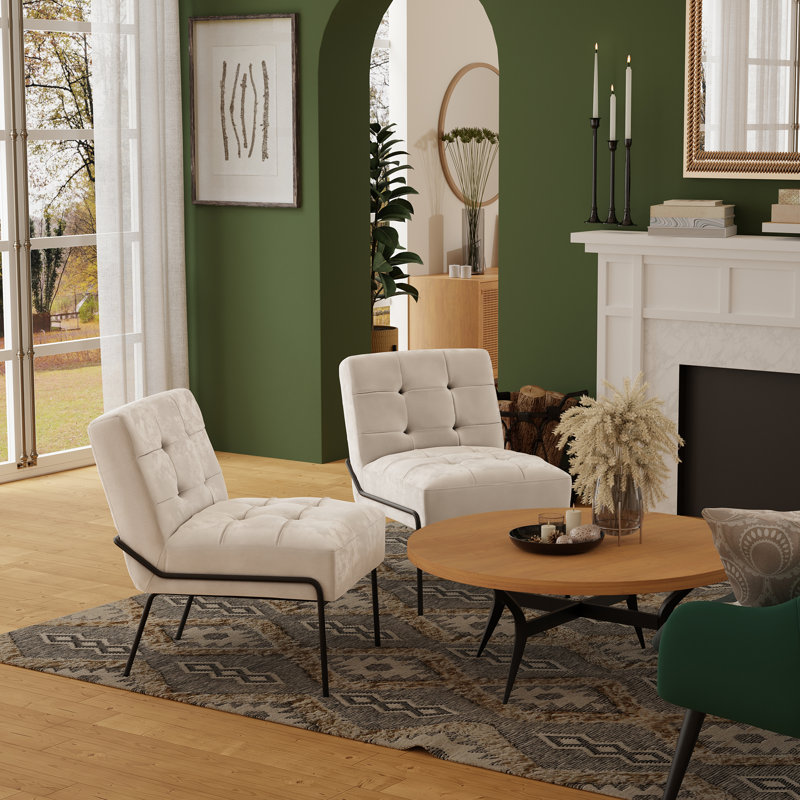 Chaise d'appoint rembourrée Schaible, Velours crème