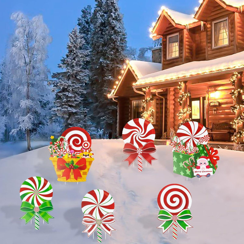 6 pièces de décorations de Noël en plastique avec des piquets