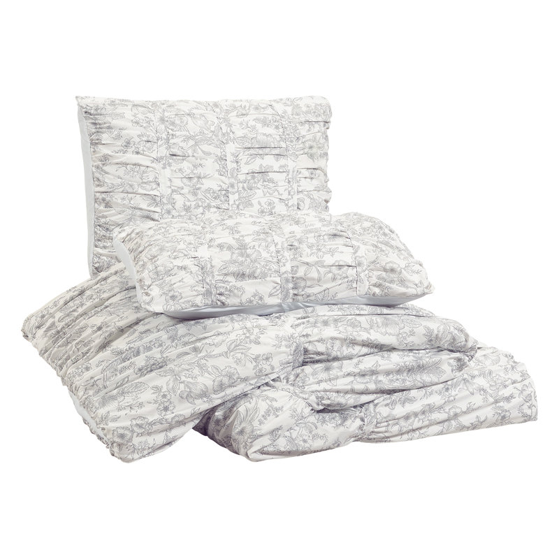 Ensemble d'édredon texturé Floral Toile, Édredon pour très grand lit + 2 taies décorativ