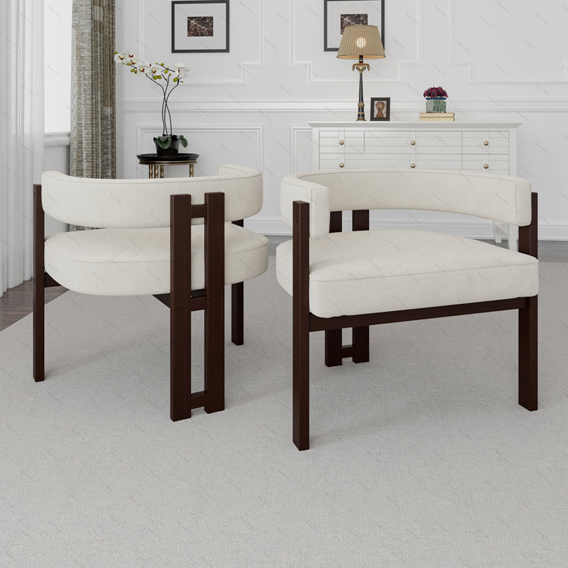 Fauteuil en tissu chenille avec dossier ouvert, Chenille beige