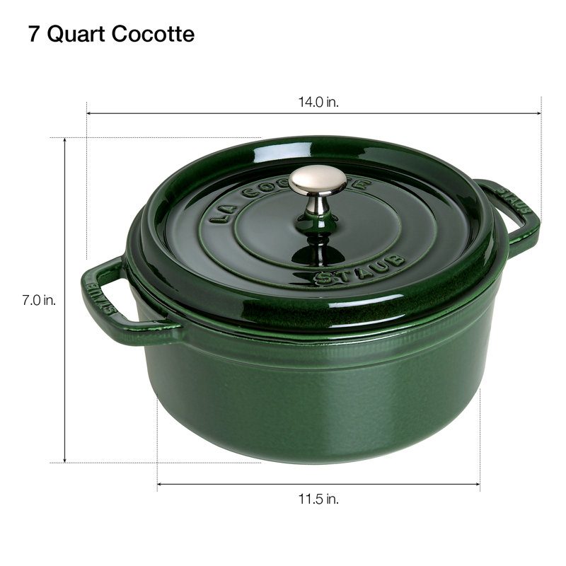 La Cocotte Cast Iron Round Cocotte, Basil, 7 quarts