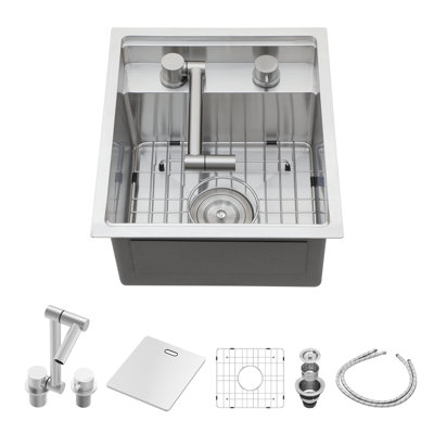 Évier de cuisine encastrable en acier inoxydable avec robinet pliant 15 po x 17 po