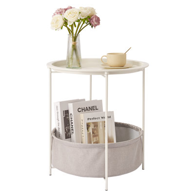 Jarrion End Table Set with Storage Bag Tray Top Foldable X-Shaped Legs