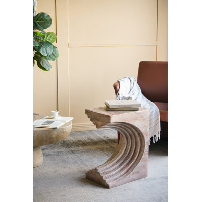 Modern Sculptural Arched Side Table with Faux Travertine Finish