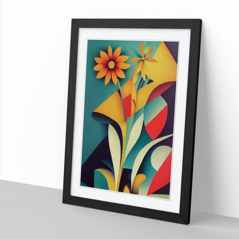 Wildflowers Cubism - Single Picture Frame Print, 34cm H x 25cm W x 2cm D, Walnut