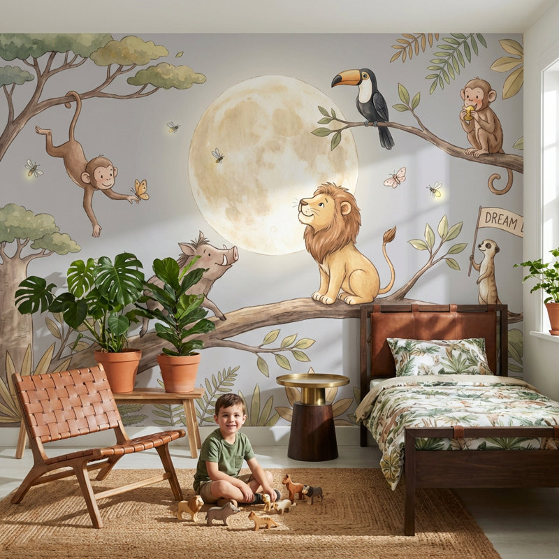 Papier peint animaux fantaisistes Jungle Moon, 100 po x 96 po, Non tissé