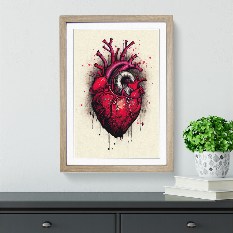 Love Heart Line No.2 - Single Picture Frame Print on Wood, Oak Framed, 46cm H x 34cm W x 2cm D