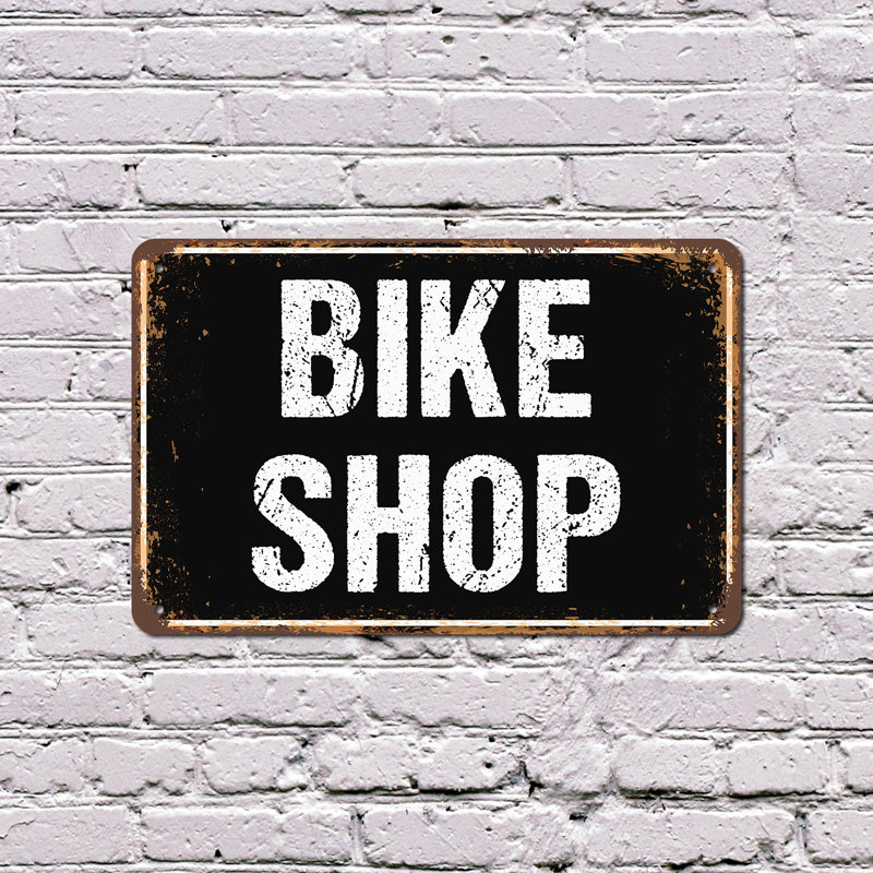Bike Shop 11 Inch x 17 Inch Plastic Sign, 11" H x 17" W x 0.1" D