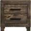 Table de chevet rustique 2 avec finition matte pour décor de chambre à coucher brun foncé 2 tiroirs et bois massif