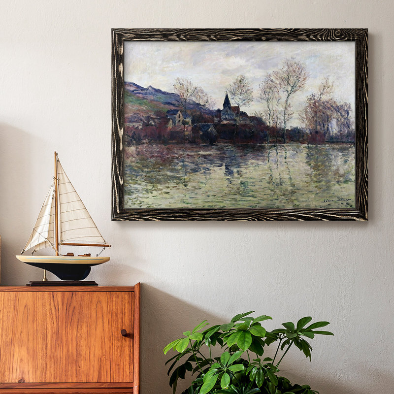 «Flood At Giverny, 1886», reproduction d'art encadrée sur toile par J Paul, Cadre photo noir simple