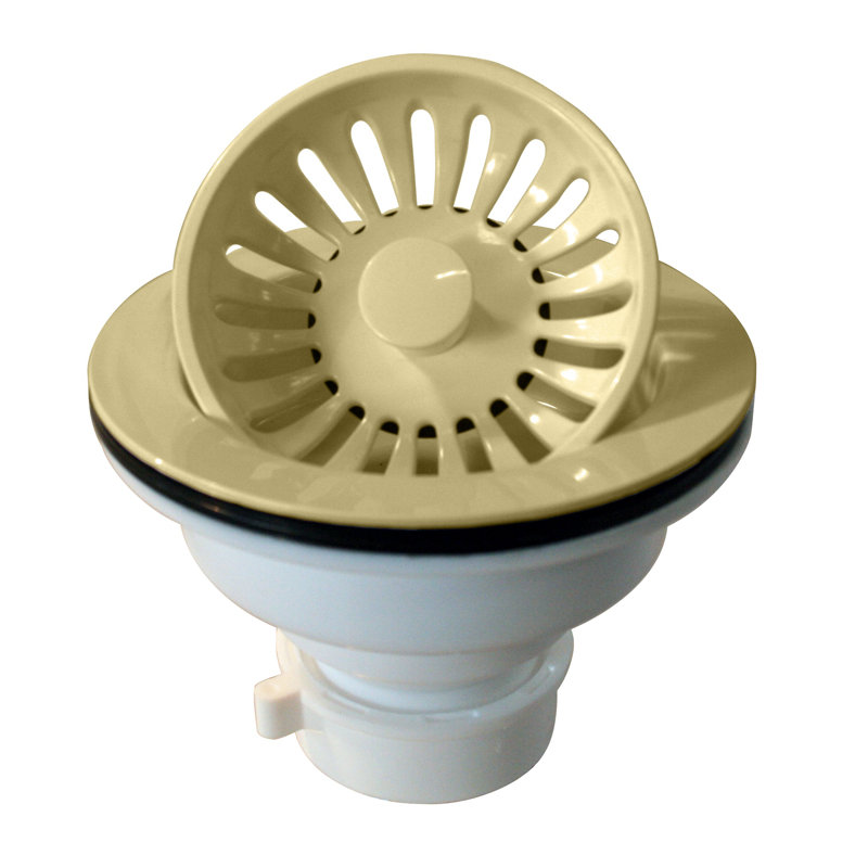 4-3/8" Push-Pull Style Kitchen Sink Basket Strainer, Powdercoated Almond