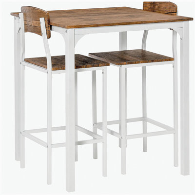 3 Piece Bar Table Set, Industrial Counter Height Dining Table Set, Bar Table & Chairs with Steel Legs & Footrests
