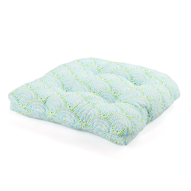 Lillian Palm Beach Retro Collection Outdoor 3'' Seat Cushion, Light Blue Geometric Shapes