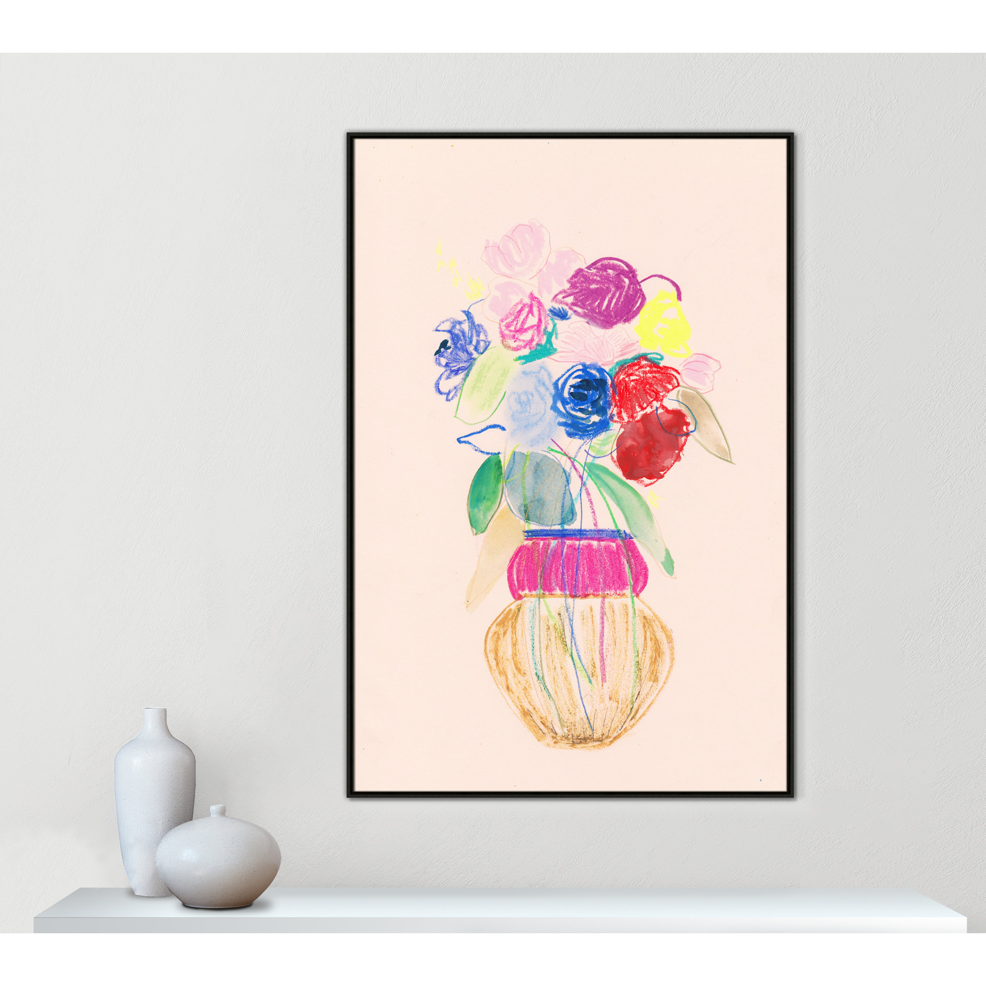 Simple Floral II Print by Bea Dina, Espresso Floater Framed Canvas, No Mat, 61.5" H x 41.5" W x 2" D