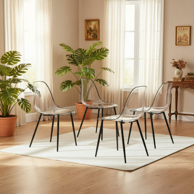 Ensemble de 4 chaises de salle à manger transparentes modernes avec pieds noirs