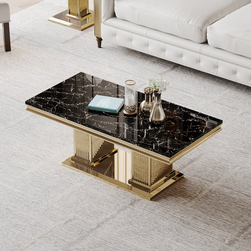 Coffee Table, Gold, Marble Black