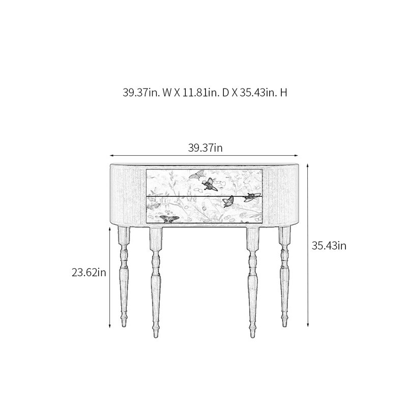 Console rétro élégante avec 2 tiroirs, H 35,43 po x l 39,37 po x P 11,81 po