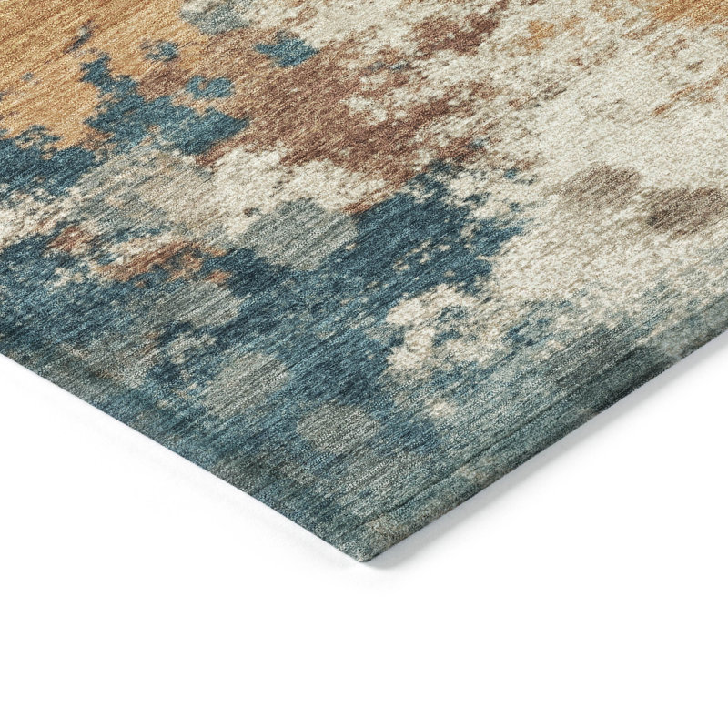 Tapis bleu sarcelle lavable à la machine intérieur / extérieur Xhevrie, Rectangle 9 pi x 12 pi