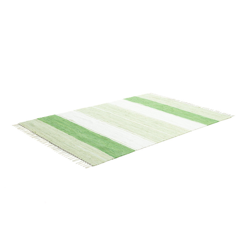 Leonhardt Handwoven Cotton Green/ Beige Rug, Rectangle 160 x 230cm