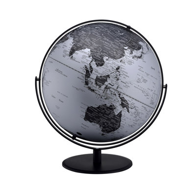 Globe terrestre en polyrésine 20,5 "noir et argent avec paysage de montagne 3D et base en acier