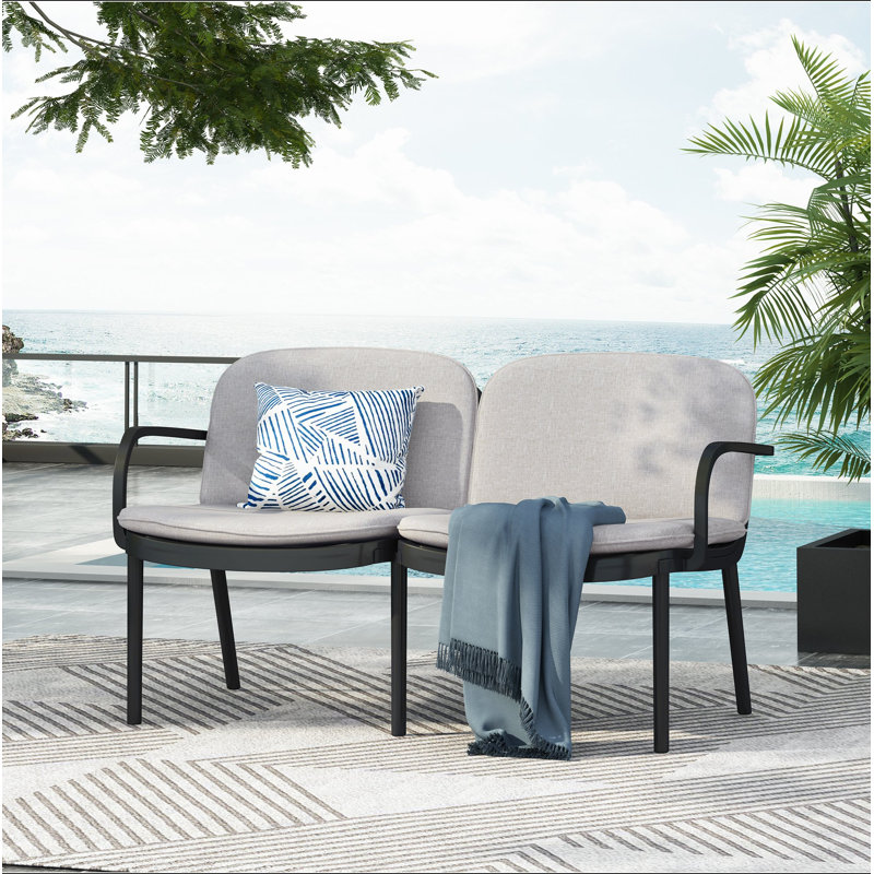 Causeuse d'extérieur en polypropylène Luna, structure noire, Beige, Black