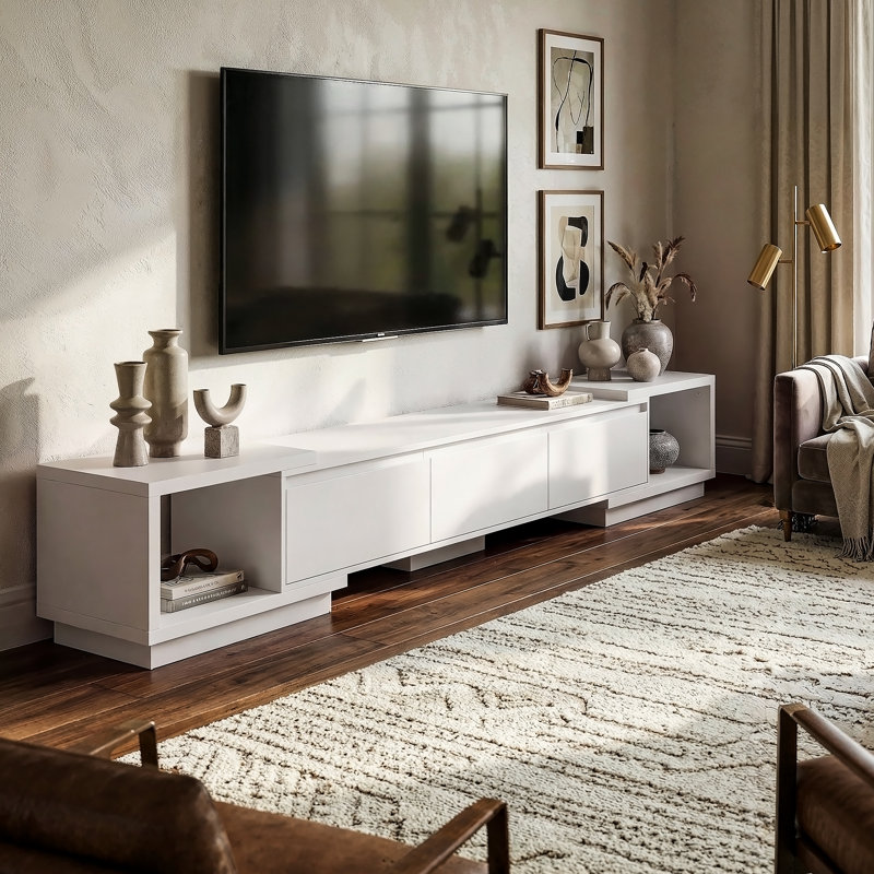 Melvene 3-Drawers Extendable Media Console , White