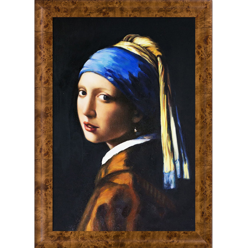 La Pastiche, fille avec une perle, 1665 avec cadre doré Burgeon, 33,5 po x 45,5 po, H 29,75 po x l 41,75 po x P 2 po