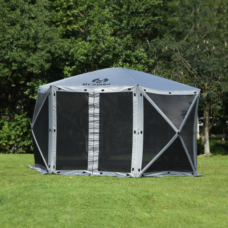 Pavillon de jardin portatif et imperméable 4/5/6 côtés, H 108 po x l 156 po x P 156 po, Gris argenté