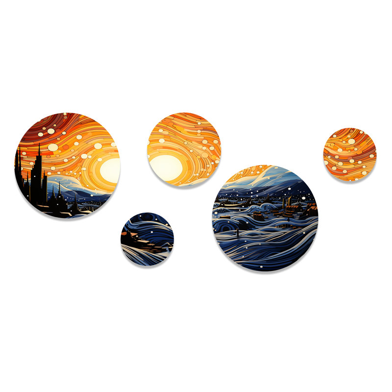 Tachisme Oceanic Dreams 1 - Ensemble d'art mural rond de 5 tachisme