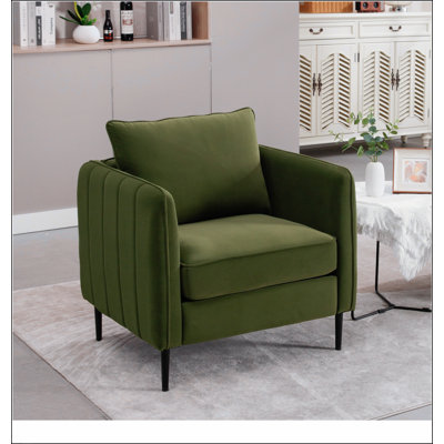 Chaise d'appoint Mid-Century moderne en velours avec coussin et pieds en métal pour une assise confortable dans le salon, la chambre à coucher ou le bureau