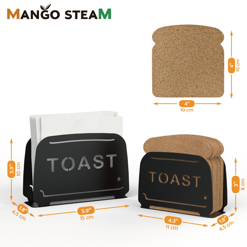 Toaster Set Metal Standing Napkin Holder, Black