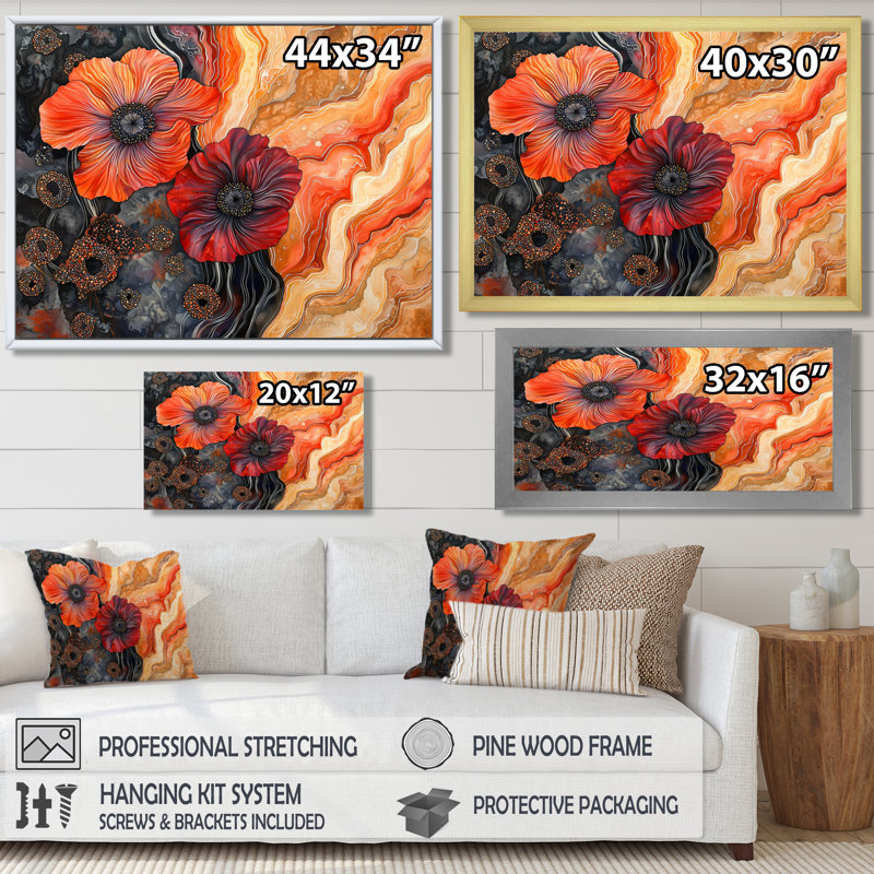 Décoration murale Geode Serenade Of Anemone Flowers I - Poppies, H 24 po x l 32 po, Blanc
