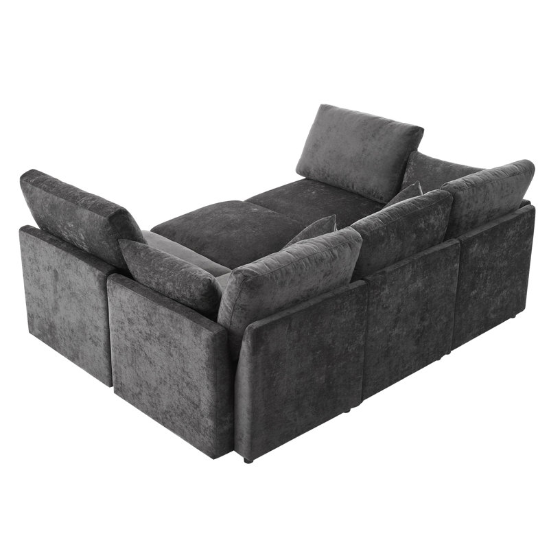 86,6 po Canapé modulaire Canapé modulaire en U Canapé-lit Canapé-lit en L avec repose-pieds mobile et deux ports USB pour le salon, noir