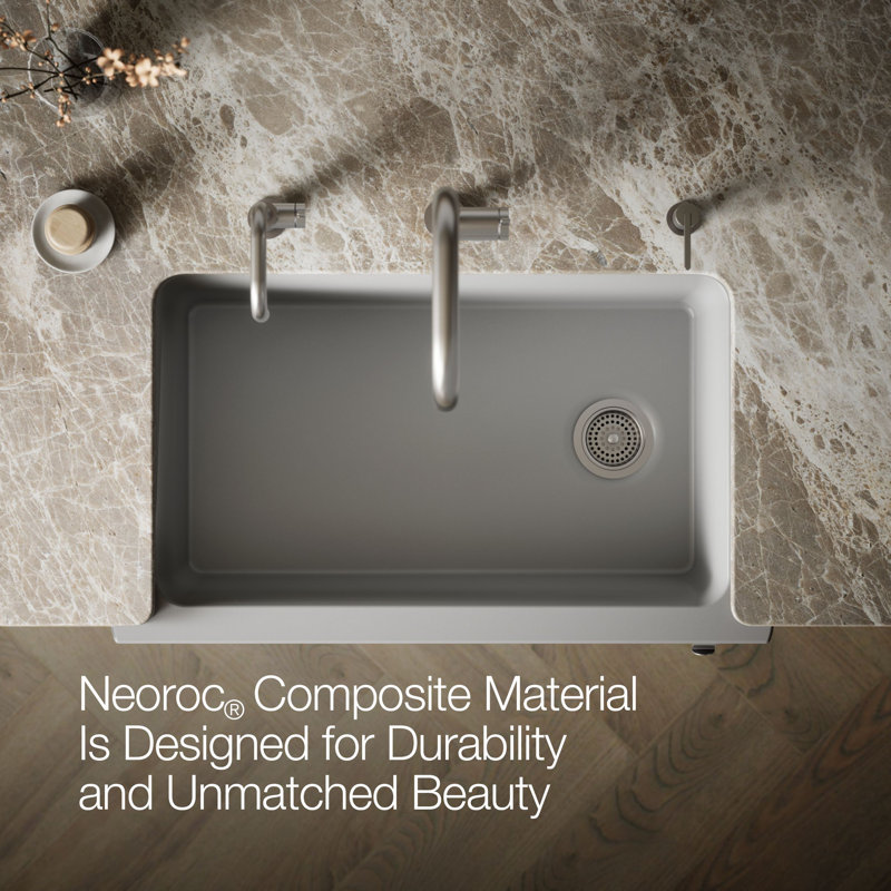 Cairn® Undermount Single-Bowl Farmhouse Kitchen Sink with Faceted Design, Gray