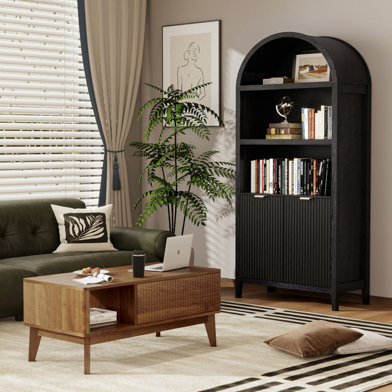 Table basse à plateau relevable, armoire à bibliothèque arquée, rangement pour bureau personnel, Noir