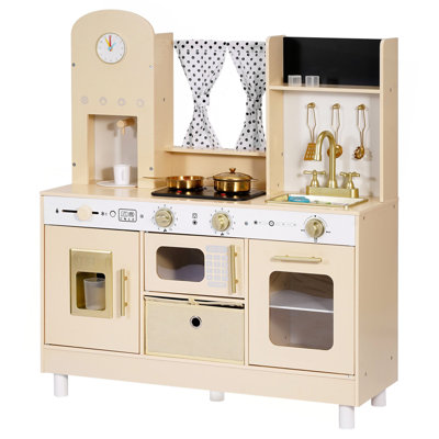 Play Kitchen for Kids, Wooden, Kids Kitchen Playset with Realistic Lights & Sounds, Food & Cookware, Modern Style Pretend Play Toy Set, Ice Maker, Microwave, for Toddlers, Girls & Boys Ages 3-8