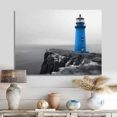 Photo de phare monochrome bleu en hiver I - salon d'art mural de phares