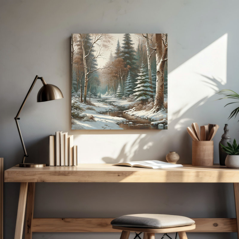 «Whispering Pines: Serene Snow-Covered River» sur toile, H 30 po x l 30 po x P 1,5 po